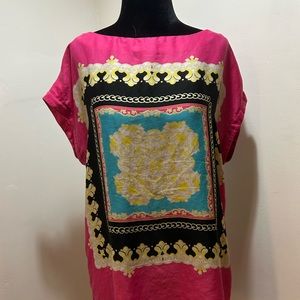 Mango Pink and Black CapSleeve Blouse
